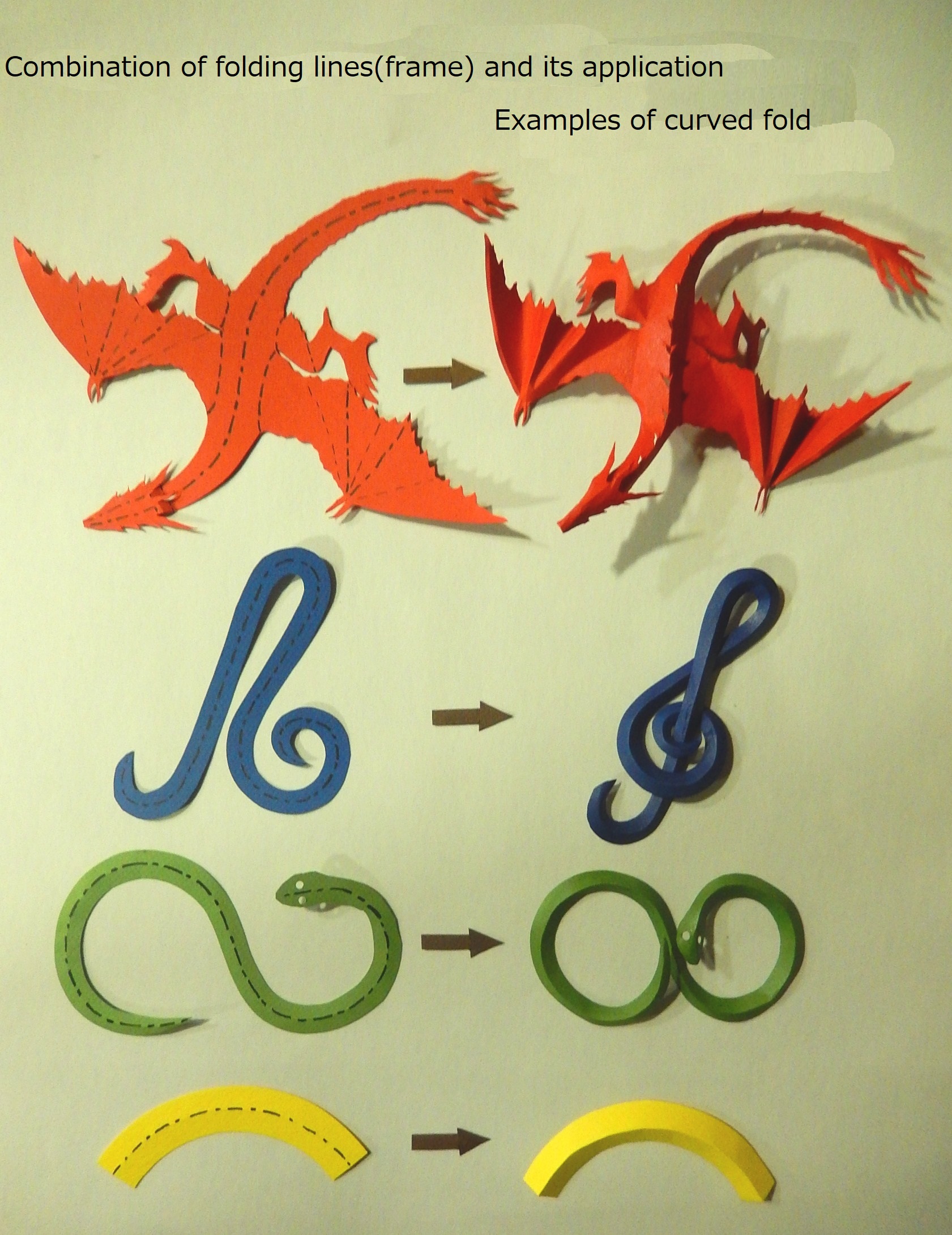 Curved Fold Examples: Dragon, G Clef, Snake, Arc